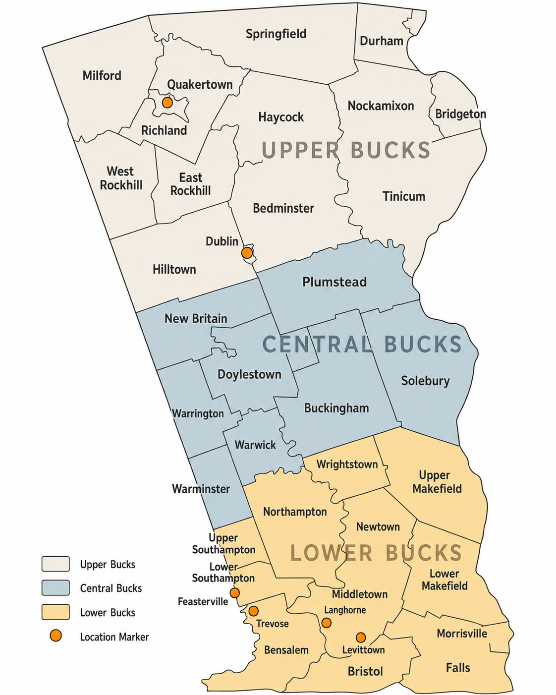 Bucks County regions map